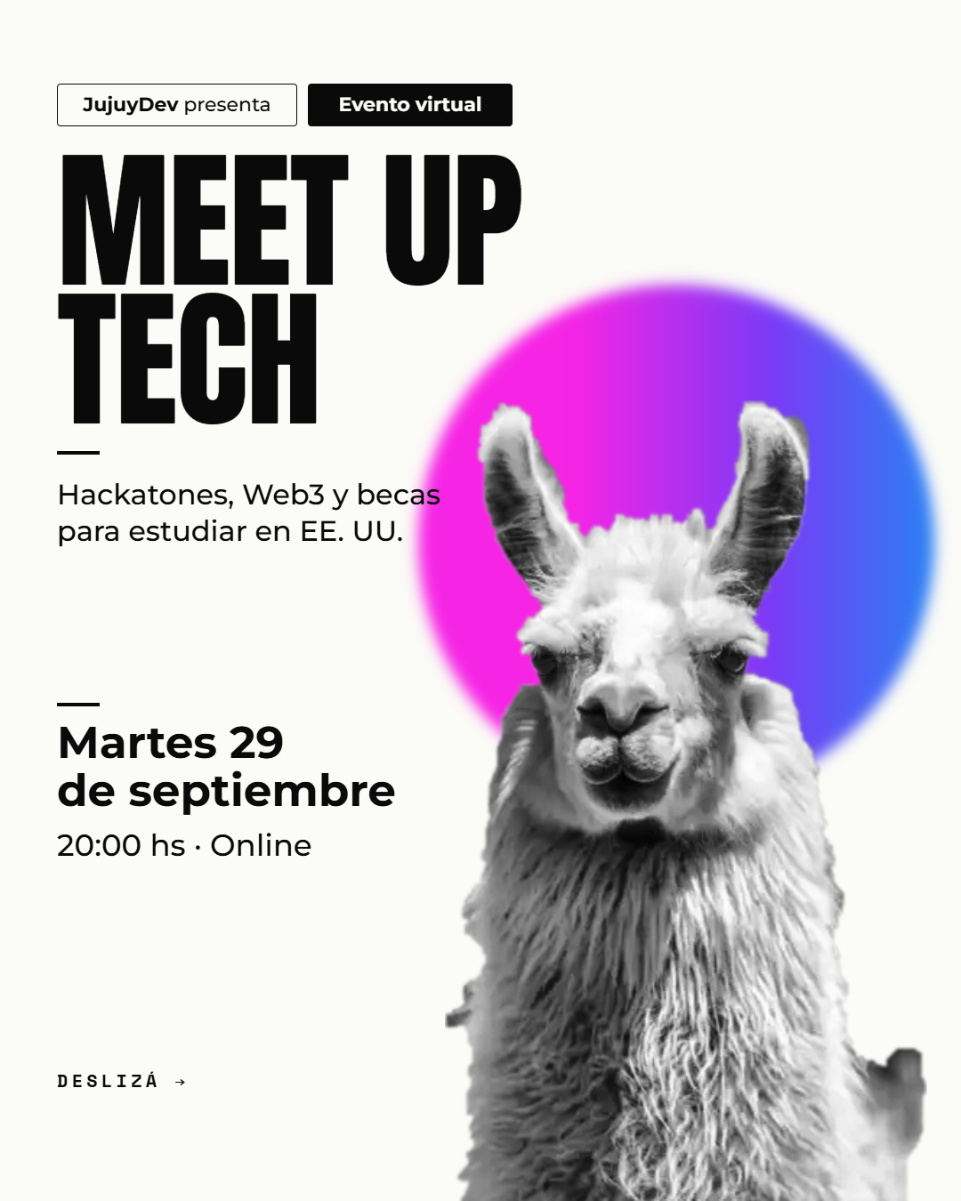 Meet Up tech: martes 29 de septiembre de 2026 a las 20:00 por Google Meet